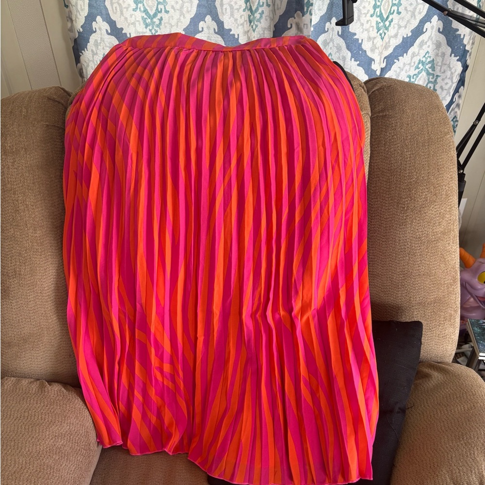 Vibrant Pink and Orange Pleated Skirt